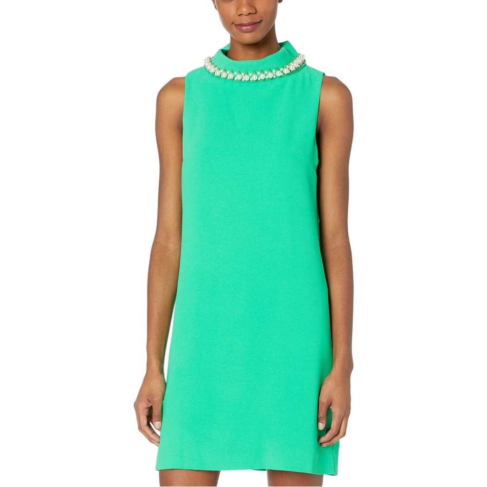 Lilly Pulitzer Sleeveless Jeweled-Neck Shift Dress in Bright Green